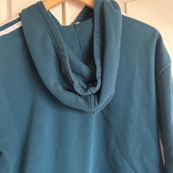 Adidas classic stripe turquoise cropped long sleeve hoodie size Large - Picture 11 of 11